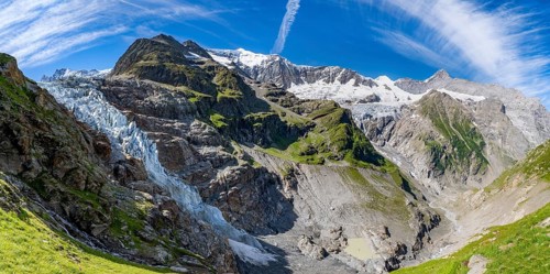 Mountain panorama, picturesque high-alpine mountain landscape with Lower Eismeer glacier range and