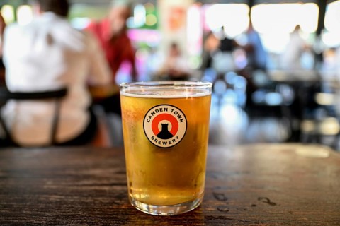 Glass of Camden Town Brewery beer in a pub, pint, London, England, Great Britain, Great Britain