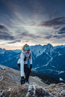 Trail running on the Grubigstein in the Tiroler Zugspitzarena in Tyrol in the Alps in Austria