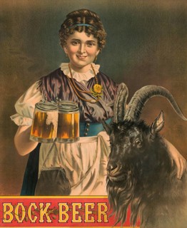 Advertising poster, beverage advertisement, bock beer poster buck Beer, original Bavarian beer girl