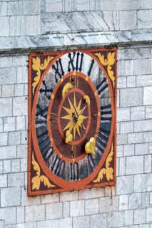 Parish Church of the Assumption of Mary, tower clock, seen from the New Bell Tower, Schwaz, Tyrol,