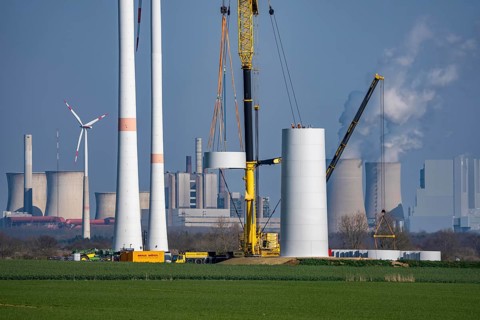 Construction site of the new Bedburg 3 wind farm, on recultivated open-cast mining site, 9 wind