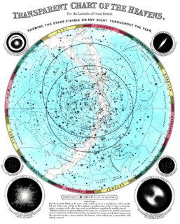 The circular planisphere shows the constellations of the night sky, which are visible all year