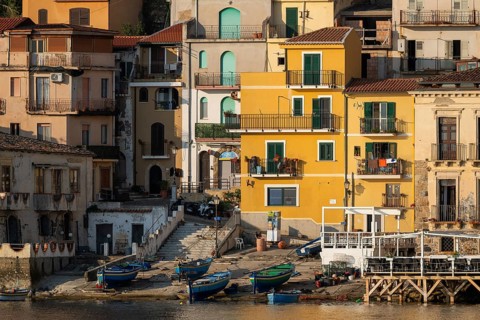 Houses and fishing boats, Scilla, on the Strait of Messina, Calabria, Italy