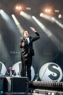 Singer Pelle Almqvist from the Swedish rock band The Hives live on the Utopia Stage during the Rock