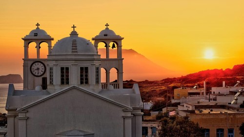Church, orthodox, Greek Orthodox church, Agios Nikolaos church, a church appears against an orange