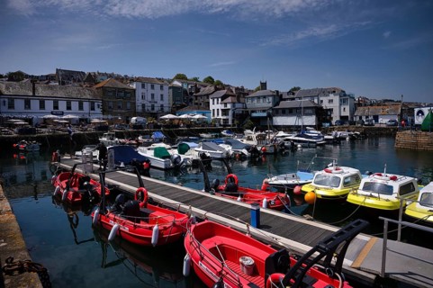 Coloured boats, ships moored in harbour, Falmouth, Cornwall, England, Great Britain, Great Britain