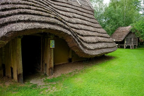 Early historic house, Germanic settlement, Opfermoor open-air museum, prehistoric place of worship,
