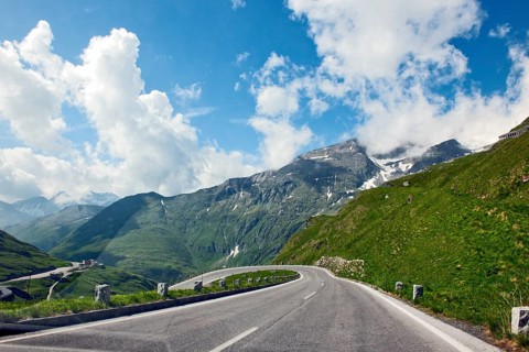 View from moving car on hairpin bend on Grossglockner High Alpine Road, Heiligenblut, Carinthia,