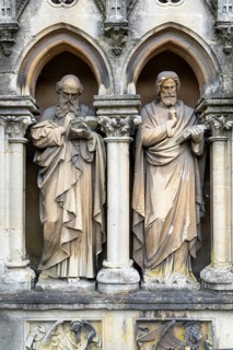 Stone statues of saints Matthew and Mark, parish church of St John the Baptist, Frome, Somerset,