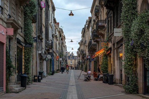 Evening on a street in the old town of Bordeaux, Gironde, France