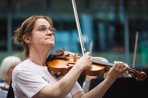 Symphonic Mob by the German Symphony Orchestra (DSO), conducted by its future principal conductor