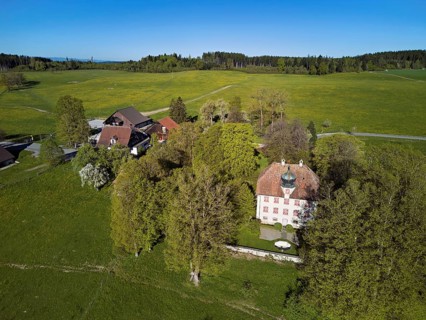 Horben viewpoint with castle and restaurant, Beinwil, Freiamt, Canton of Aargau, Switzerland