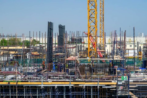 Large-scale construction site for new wall formwork, Dubai, United Arab Emirates, UAE