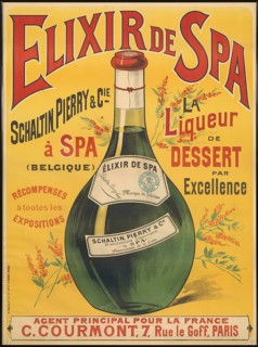Advertising poster, beverage advertisement, poster showing the Belgian herbal liqueur Elixir de Spa