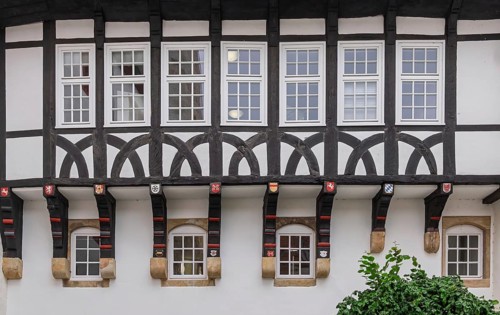 Façade of the castle pharmacy in Bad Iburg, Osnabrücker Land, Lower Saxony, Germany