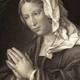 Detail from the painting The Praying Woman by Hanns Holbein the Younger, portrait, woman praying,