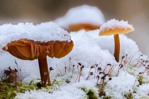 Enoki, Flammulina Velutipes, Common Velvet Foot, Velvet Foot, Winter Mushrooms, Fungus, Futu, Ice,