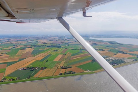 Aerial view, wing, villages, fields, Westermarsch and Leybucht, North Sea, East Frisia, Lower