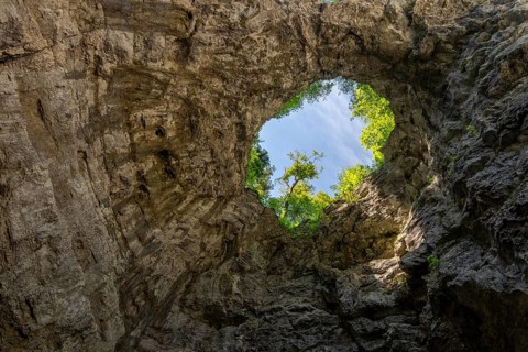 Opening in Zelske Jama cave, Rak river, Rakov Skocjan, Notranjska region, Slovenia