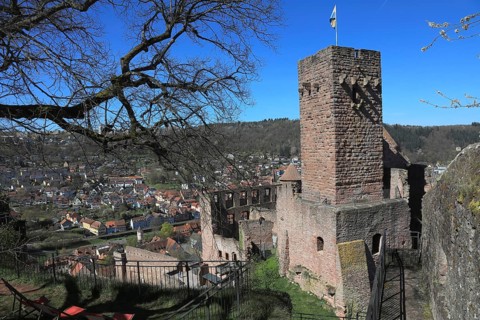 Wertheim Castle, ruin of a hill castle on a high, narrow mountain range between the two valleys of