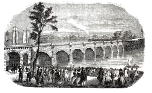 Viaduct of Vierzon, Pont de Vierzon, in the French city of Orléans, 1847, France. Long brick arched