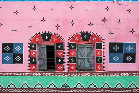 Painted outer wall of a public administration in Odisha, India
