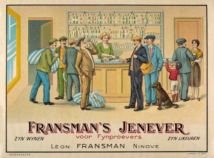Advertising poster, drinks advertisement, poster for Fransman's Jenever from Ninove. The
