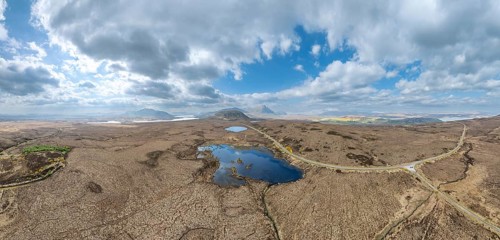 Panoramic aerial photo of the Highland landscape in Lettermore, Fainmore, northern Scotland, UK