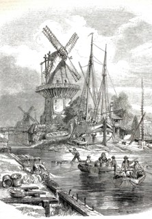 A mill in Holland from 1859. The scenery shows a lively, typical Dutch river landscape in the 19th