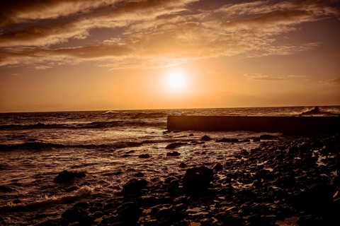 The Atlantic Ocean at sunset on the coast of Alojera, La Gomera, Spain