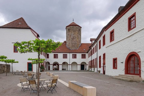 Iburg Castle and Benedictine Abbey, courtyard, Bad Iburg, Osnabrücker Land, Lower Saxony, Germany
