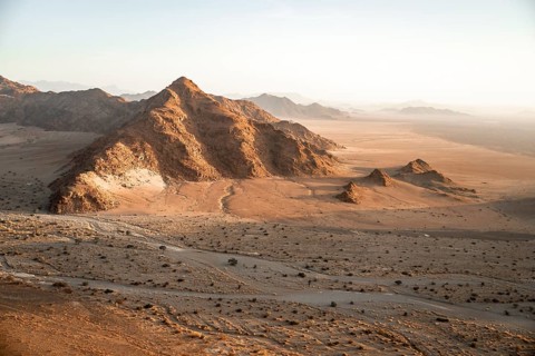 Aerial view, evening mood, Namib Desert and Naukluft mountains, Namib Naukluft Park, Namibia