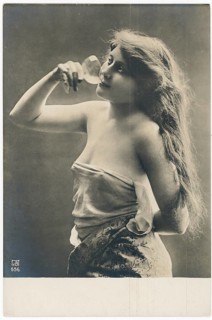 Art Nouveau, young woman, grace, woman with long hair drinking elegantly from a glass, dreamy