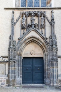Portal of the City Church with Luther Rose, Luther city Wittenberg, Saxony-Anhalt, Germany