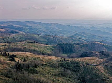 Mountain landscape in the Harz nature park Park. aerial view. Harz, Landkreis Goslar, Lower Saxony,