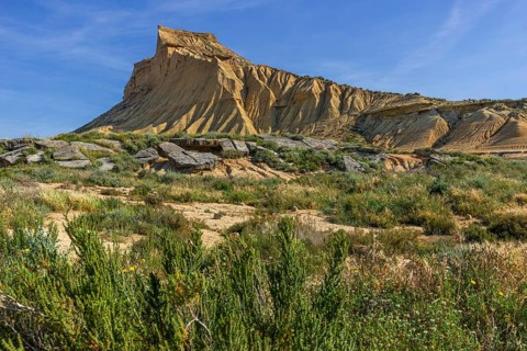 Bizarre rock formation in Bardenas Reales nature park Park, Navarra, Spain