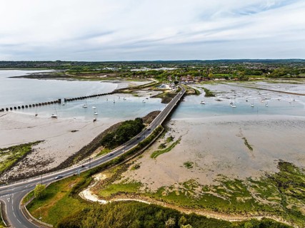 Bridge and Quay on Hayling Island from a dron, Havant, Hampshire, England, United Kingdom