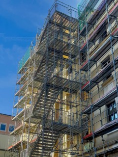 Scaffolding, furnished house, Munich, Bavaria, Germany