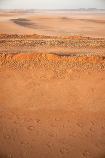 Sandy desert with Fairy Circles, circular areas, aerial view, Namib Desert, Namib Naukluft Park