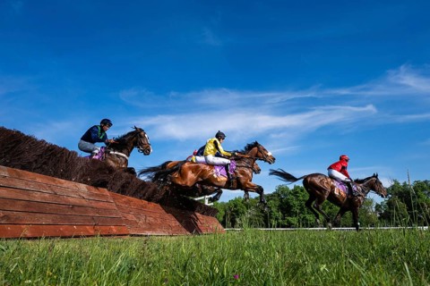 WROCLAW, POLAND - MAY 10, 2026: Horse race track WTWK Partynice. International steeplechase for