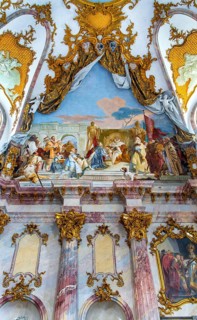 Interior design and exhibition rooms in the Würzburg Residence, imposing 18th century palace with