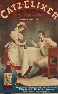 Advertising poster, beverage advertisement, advertising poster for Catz-Elixer, an alcoholic