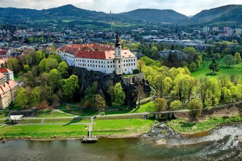 View of Decín Castle from the Shepherd's Wall, Tetschner Castle on the Elbe, Decin, Dechen,