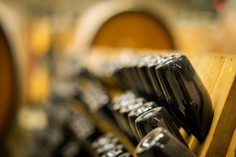 Bottle fermentation in the wine cellar of Weingut Schloss Wackerbarth, Radebeul, Saxony, Germany