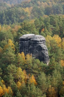 Nun or Nonnenstein and mixed forest in autumn, view from Rauenstein, Saxon Switzerland, Elbe
