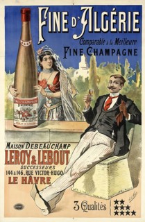Advertising poster, beverage advertisement, poster from 1898 promotes Fine d'Algérie champagne and