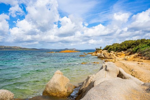 Coast side at Costa Smeralda on a cloudy day, Sardinia, Italy
