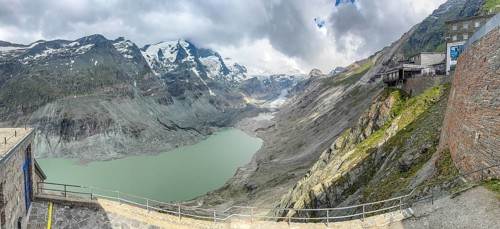 View from Franz-Josefs-Höhe of glacial lake in the middle of the Pasterze glacier, Heiligenblut,