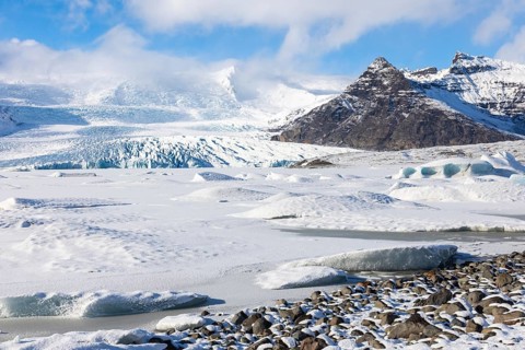 Glacier, glacier ice, glacier lagoon, glacial lake, snow, winter, Fjallsárlón, Breiðamerkurjökull,
